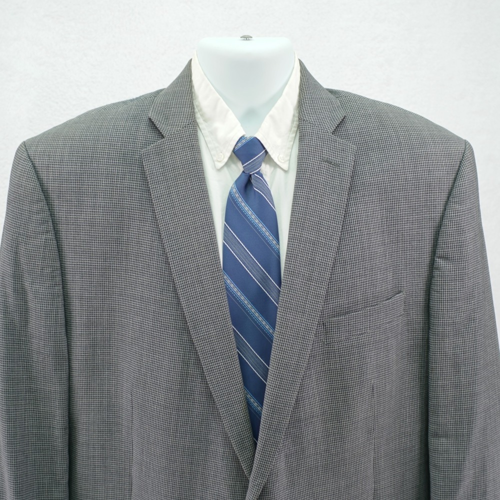 Calvin Klein Men's Black Gray Houndstooth Texted Wool Sport Coat Blazer 44L